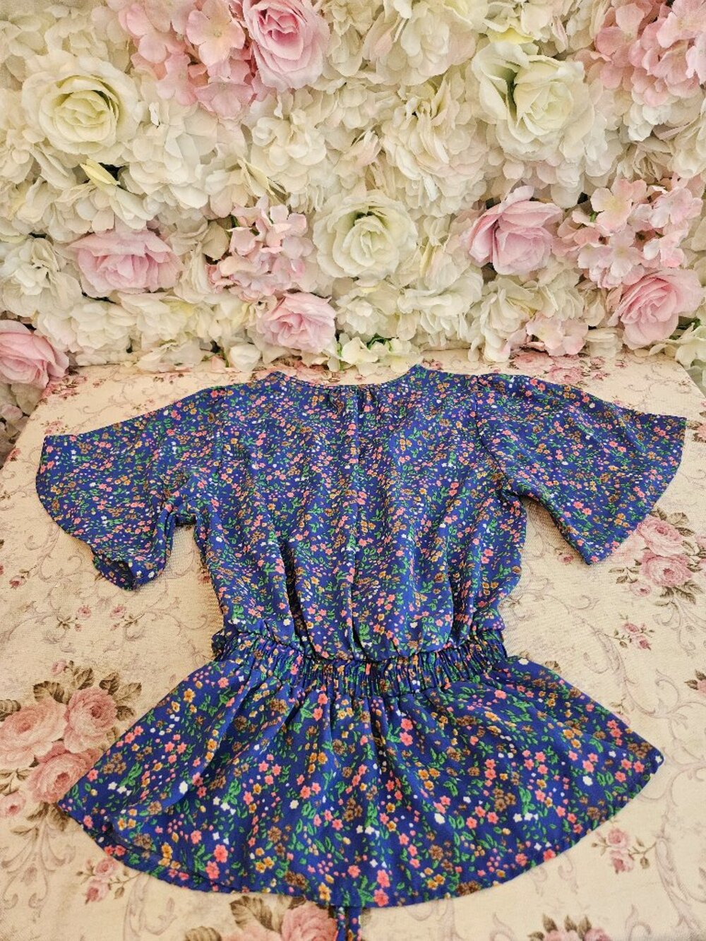 Sienna Sky Blue Pink White Floral Top Size XS